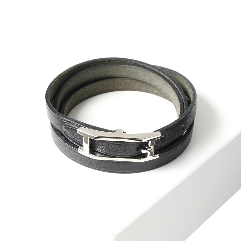 エルメス □G刻印 アピ3 レザーブレスレット ブラック 箱付き