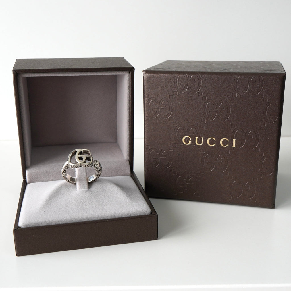 グッチ アラベスク エングレービングエッジ ダブルG シルバー925 指輪 リング 3114103E 12号