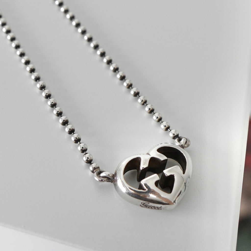 グッチ インターロッキングG ハート シルバー925 チェーン ネックレス