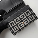 ジバンシィ ヴィンテージ Gロゴ キャンバス / レザー 二つ折り財布 グレー / ブラック 箱付き - NEWSED