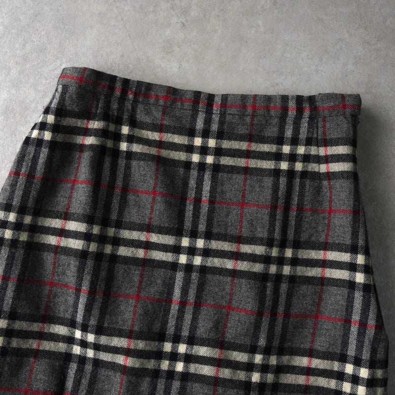 バーバリー ノバチェック ウール タイト スカート グレー