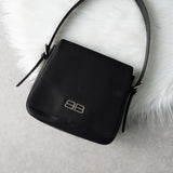バレンシアガ BBロゴ ナイロン / レザー ワンショルダーバッグ ハンドバッグ ブラック