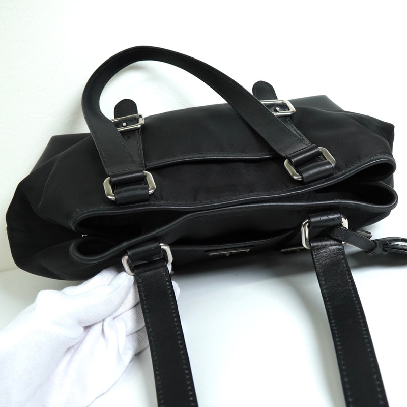 プラダ トライアングルロゴ テスート ポコノ ナイロン レザー トートバッグ ブラック