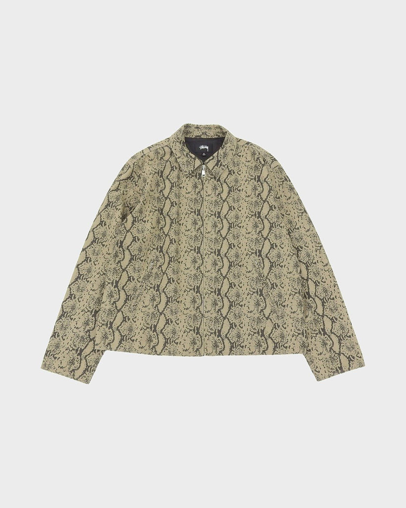 ステューシー Gabardine Garage Jacket Snake ロゴ刺繍 ZIP ジャケット ベージュ XL メンズ