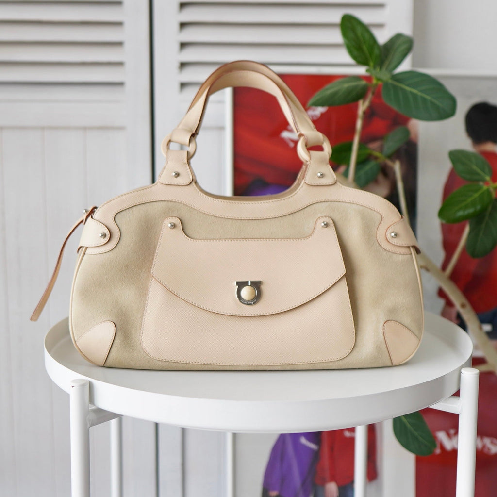 Gancini Suede Leather Hand Bag