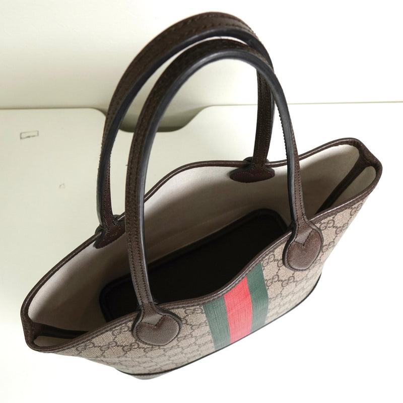 グッチ シェリー GGスプリーム レザー トートバッグ ブラウン - NEWSED