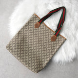 オールド グッチ シェリーライン GGプラス / レザー トートバッグ ベージュ - NEWSED