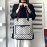 オールド グッチ シェリーライン GGスプリーム トートバッグ ホワイト / ネイビー - NEWSED