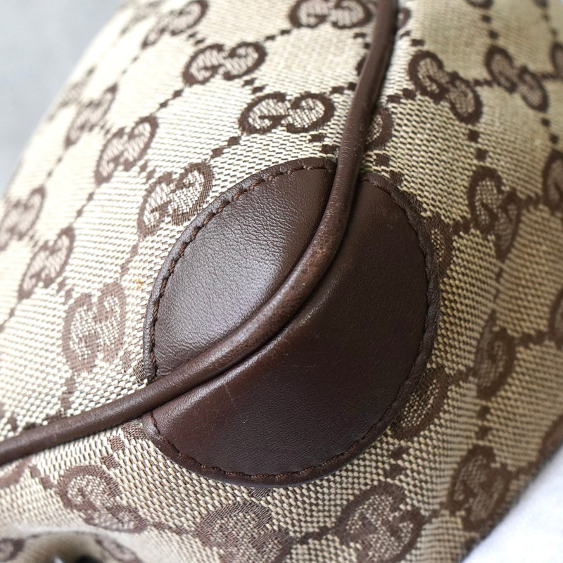 グッチ GGキャンバス / レザー ハンドバッグ ミニボストンバッグ 肩掛け ブラウン - NEWSED