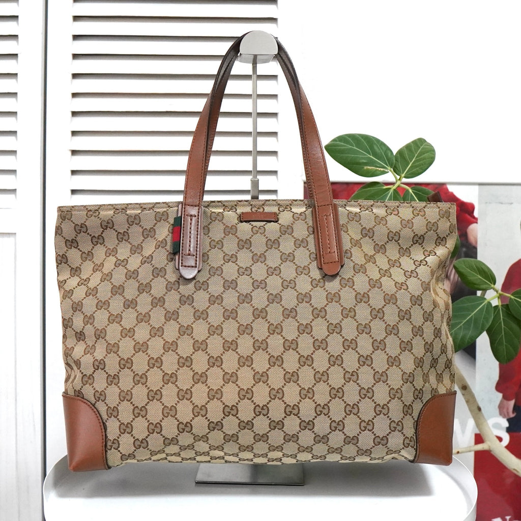 グッチ GGキャンバス / レザー トートバッグ ブラウン