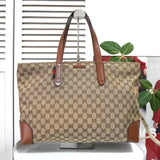 グッチ GGキャンバス / レザー トートバッグ ブラウン - NEWSED