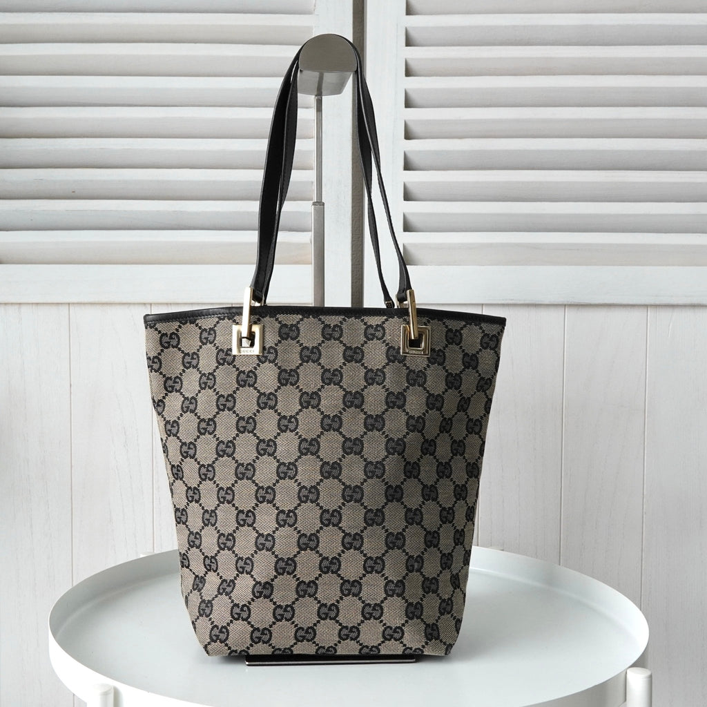 Gucci GG帆布手提包米色/黑色