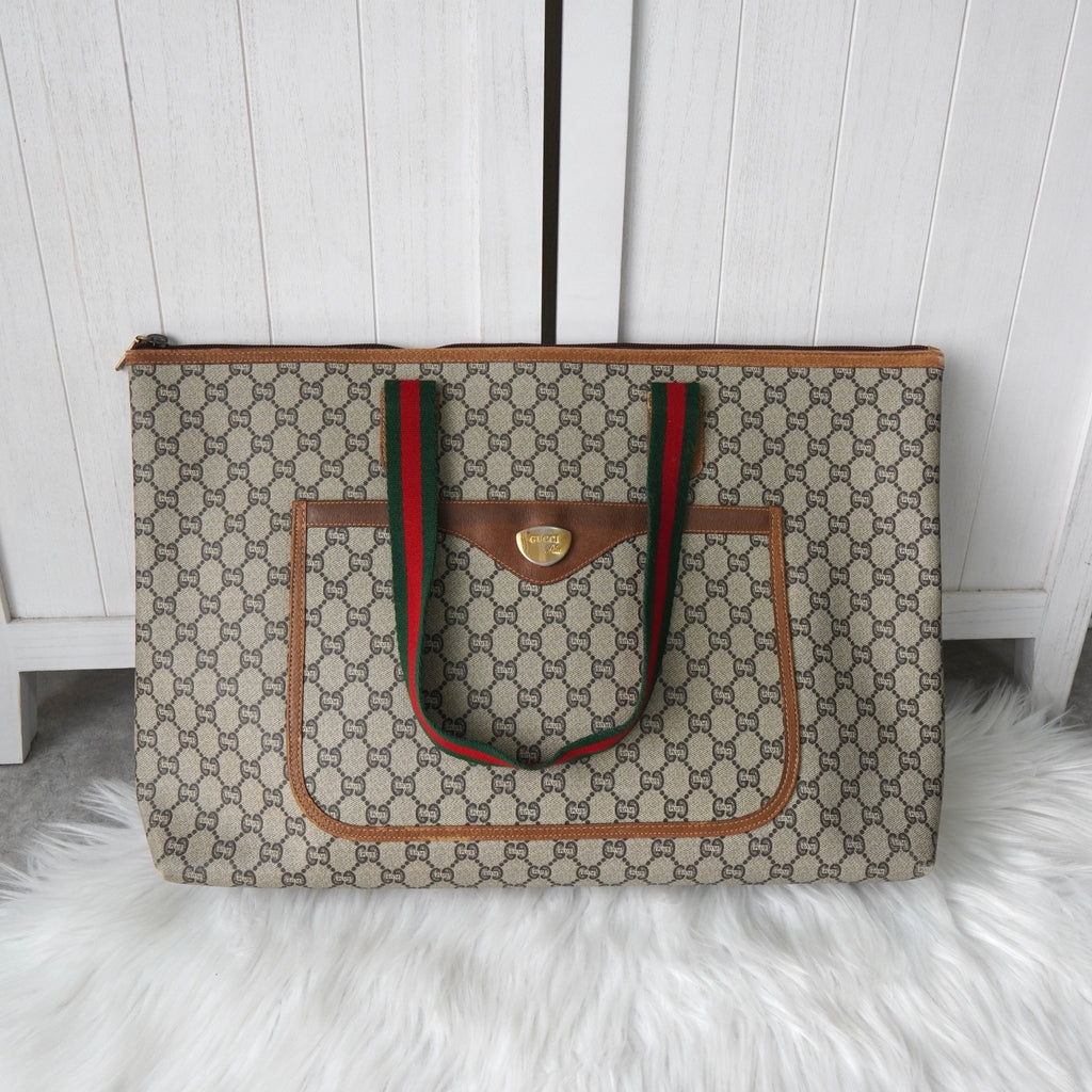 Gucci Sherry Line GG Plus / 皮革托特包 米色