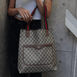 グッチ シェリー GGスプリーム / レザー トートバッグ ブラウン - NEWSED