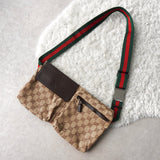 グッチ シェリーライン GGキャンバス/レザー ウエストポーチ ボディバッグ ブラック 28566 - NEWSED