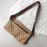 グッチ シェリーライン GGキャンバス/レザー ウエストポーチ ボディバッグ ブラック 28566 - NEWSED