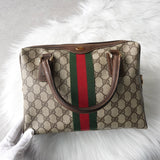 グッチ シェリーライン GGスプリーム / レザー 2way ハンドバッグ ショルダーバッグ ベージュ - NEWSED