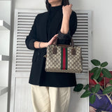 グッチ シェリーライン GGスプリーム / レザー 2way ハンドバッグ ショルダーバッグ ベージュ - NEWSED