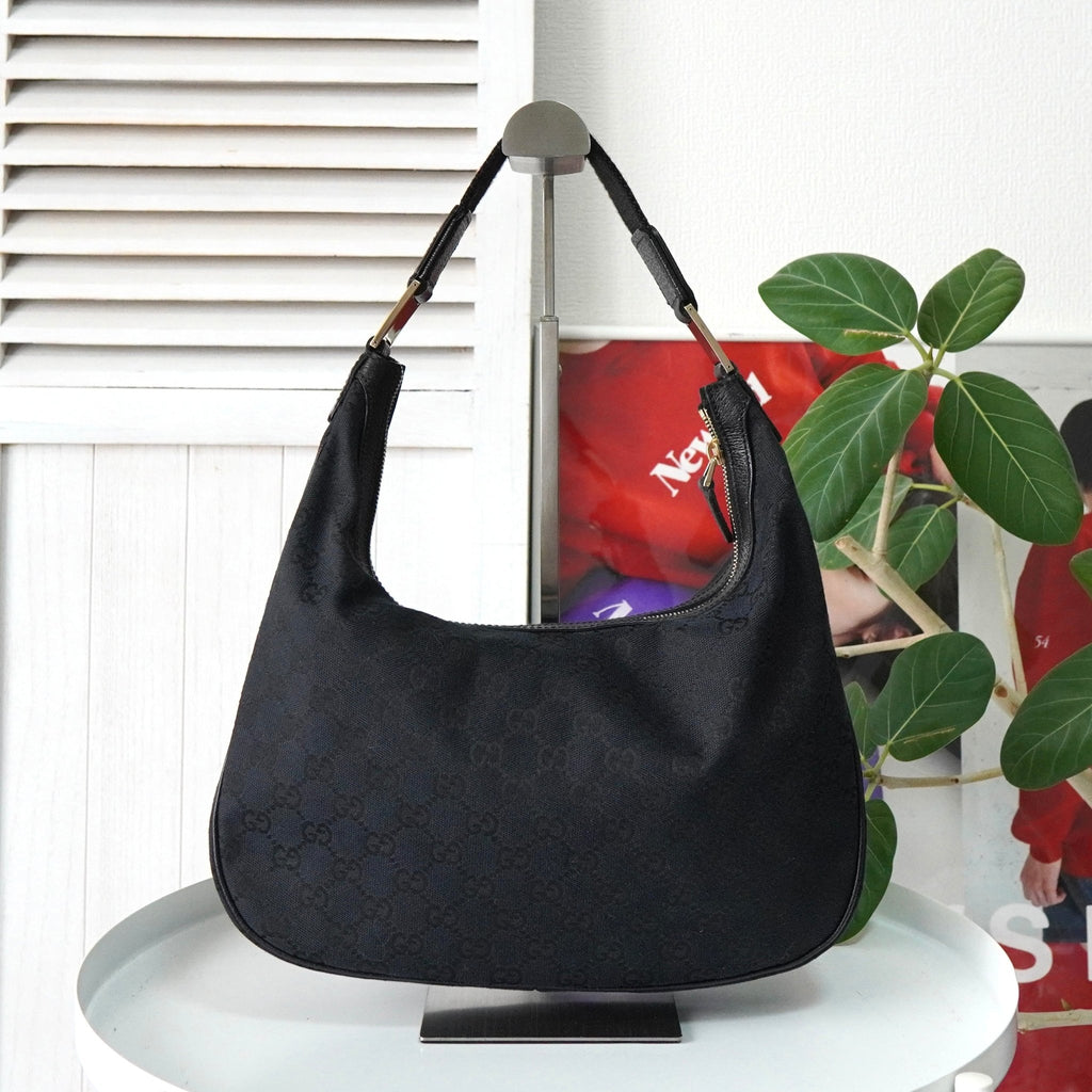 グッチ ホースビット GGキャンバス / レザー ワンショルダーバッグ ブラック