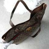 グッチ シェリーライン GGスプリーム / レザー トートバッグ ブラウン - NEWSED