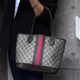 グッチ シェリー GGスプリーム レザー トートバッグ ブラウン - NEWSED