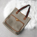 オールド グッチ シェリーライン GGプラス / レザー トートバッグ ベージュ - NEWSED