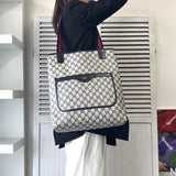 オールド グッチ シェリーライン GGスプリーム トートバッグ ホワイト / ネイビー - NEWSED