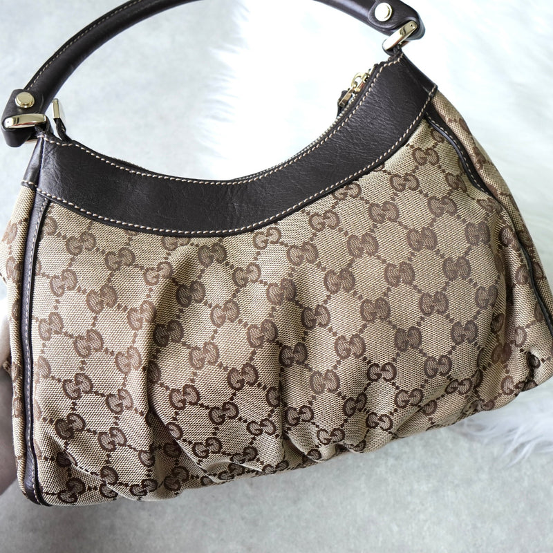 グッチ アビー GGキャンバス / レザー ワンショルダーバッグ ブラウン - NEWSED