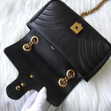 グッチ GGマーモント キルティング レザー チェーンショルダーバッグ ブラック 446754 - NEWSED