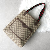 グッチ シェリーライン GGスプリーム / レザー トートバッグ ブラウン - NEWSED