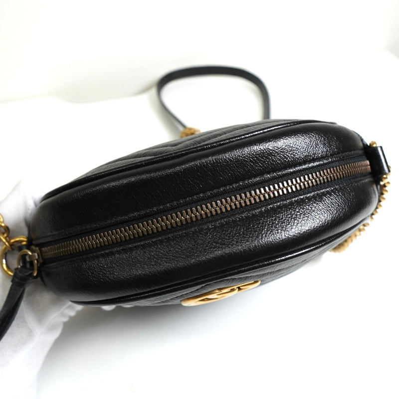 グッチ GGマーモント サークル ハート レザー チェーン ショルダーバッグ ブラック - NEWSED