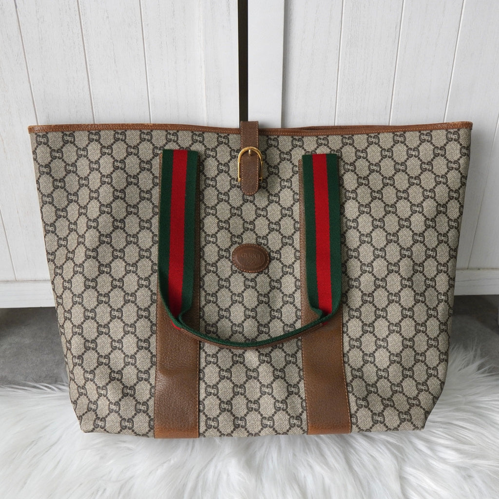 グッチ シェリーライン GGプラス / レザー トートバッグ ブラウン