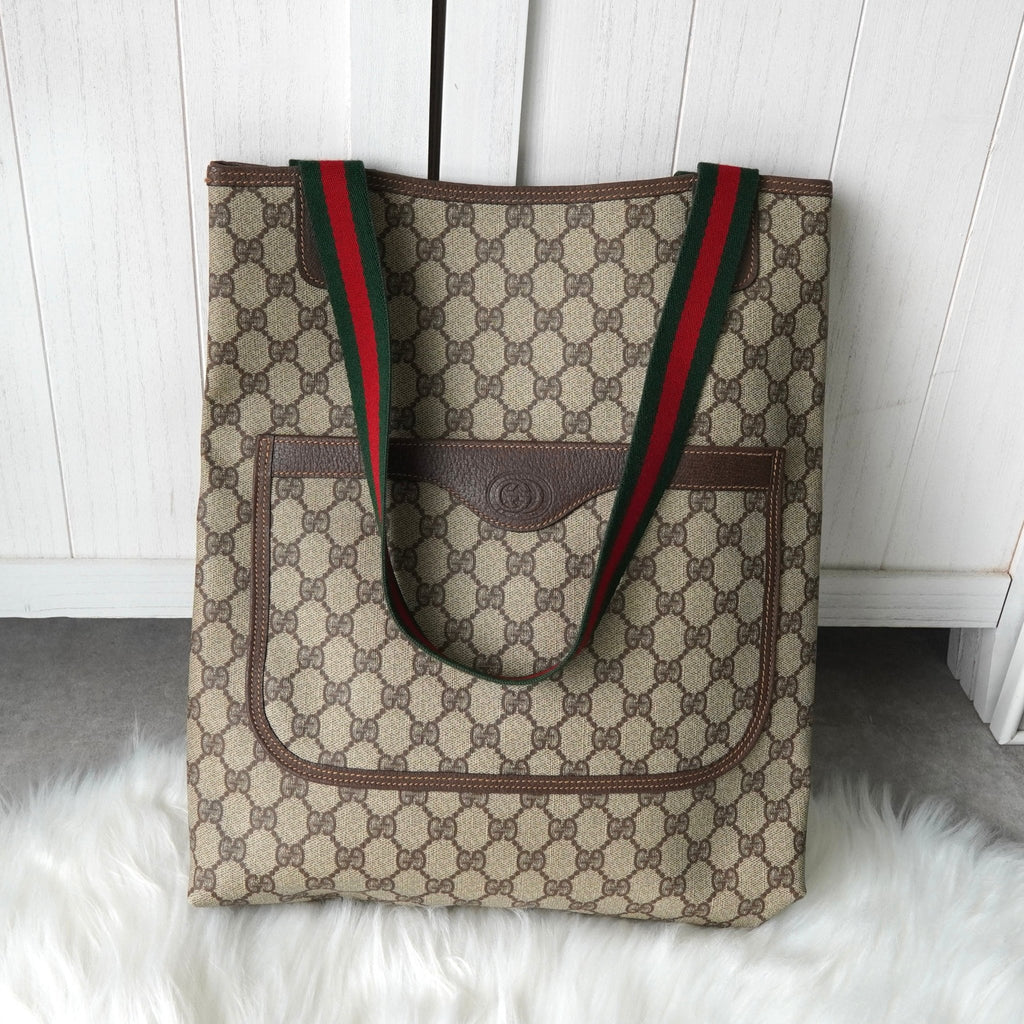 グッチ シェリーライン GGスプリーム / レザー トートバッグ ブラウン
