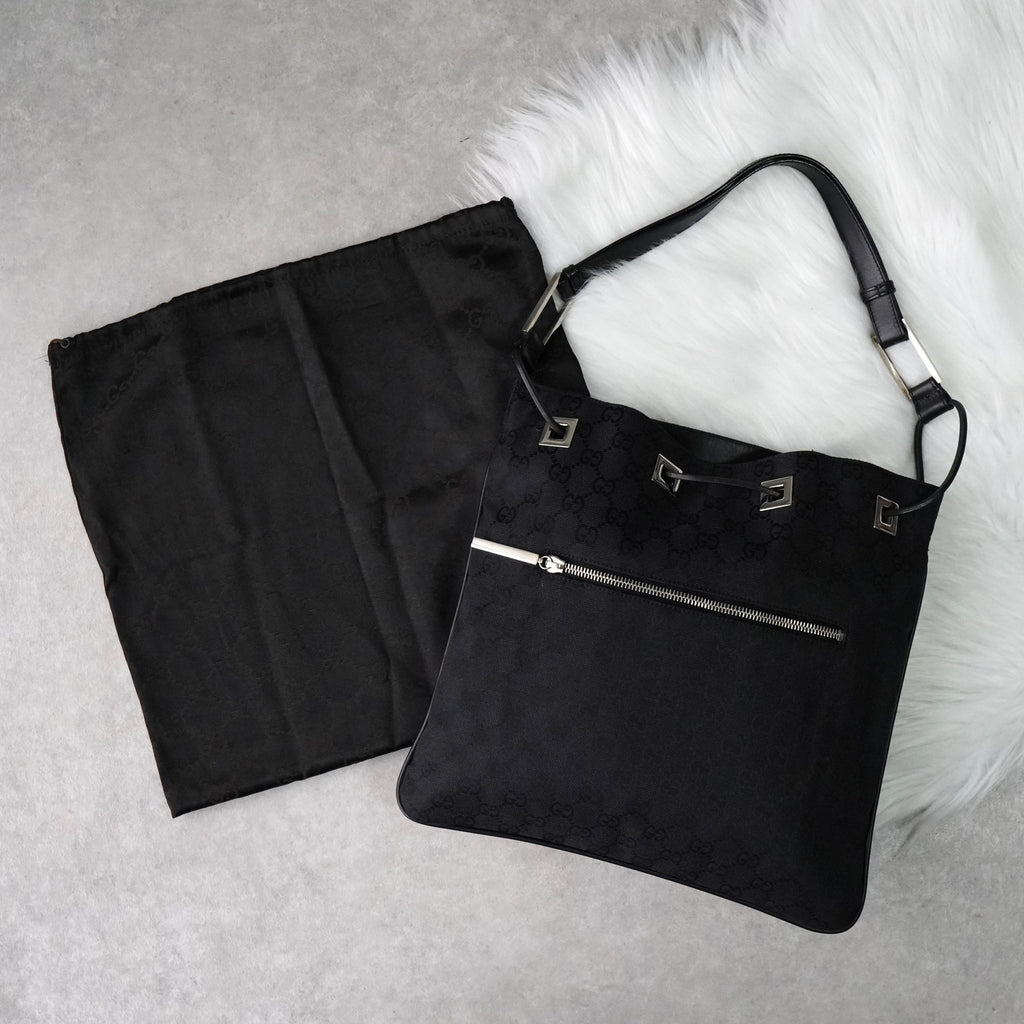 グッチ GGキャンバス / レザー ワンショルダーバッグ ブラック