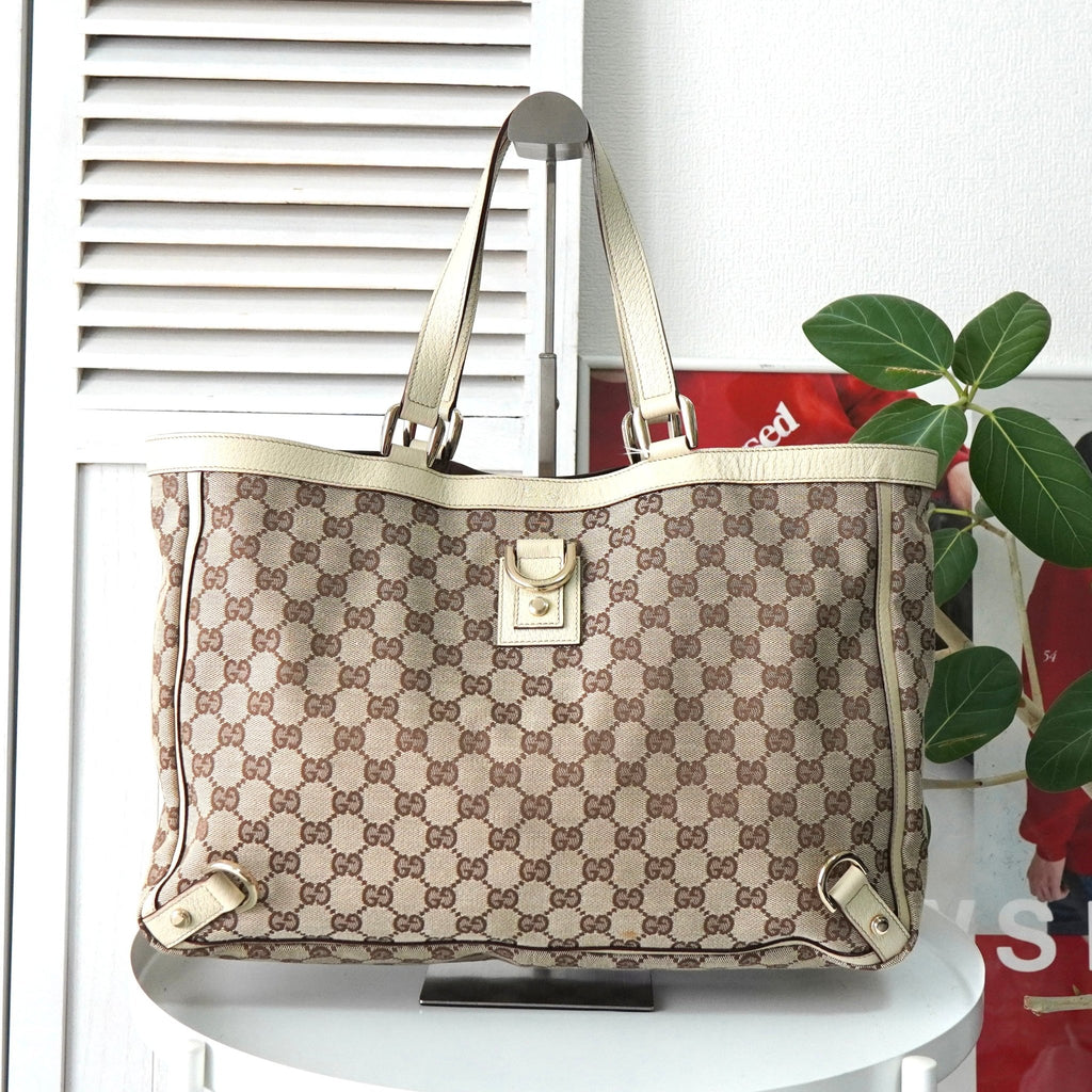 Gucci GG 帆布/皮革托特包（米色/白色）