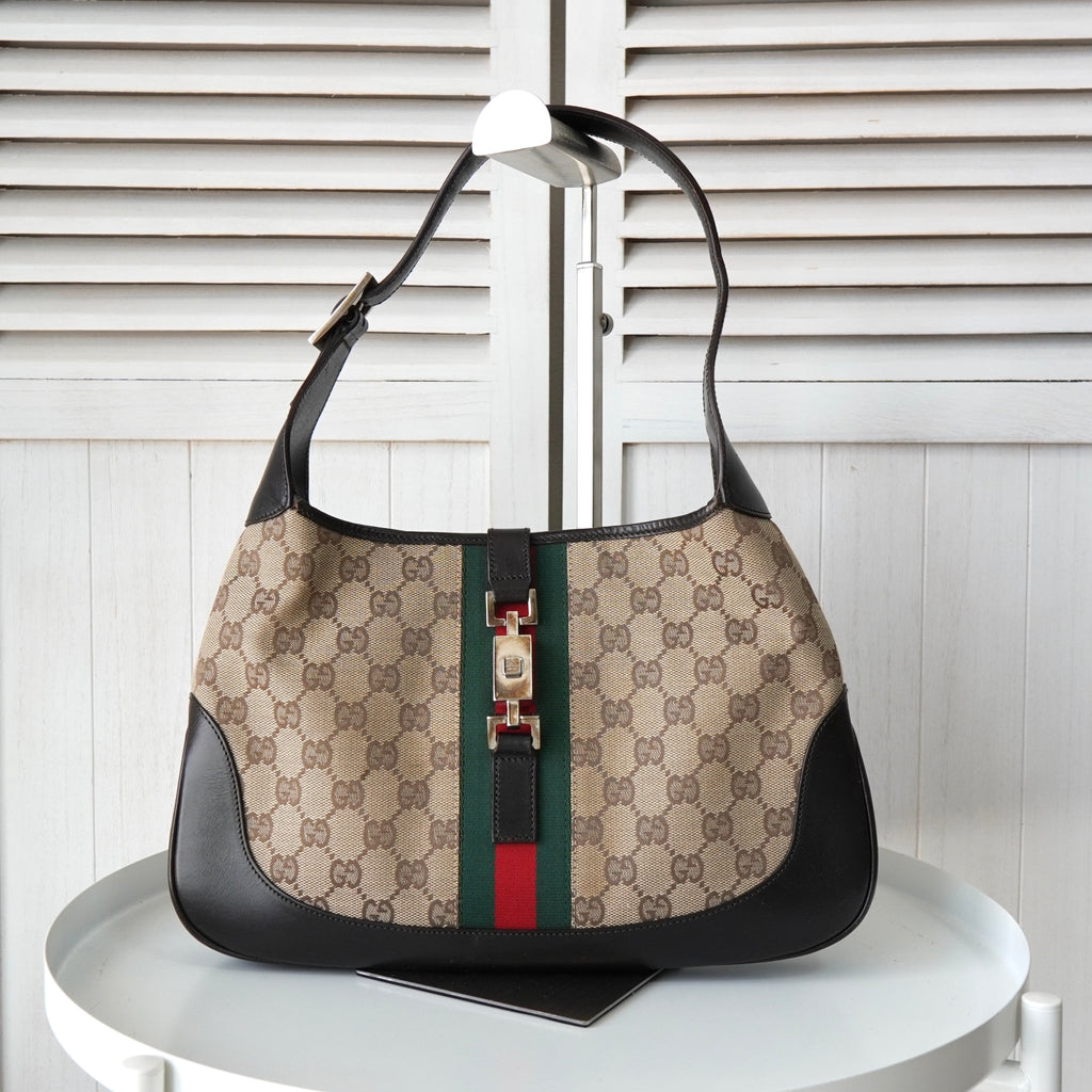Gucci Jackie Sherry Line GG 帆布单肩包，米色