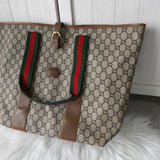 グッチ シェリーライン GGプラス / レザー トートバッグ ブラウン - NEWSED