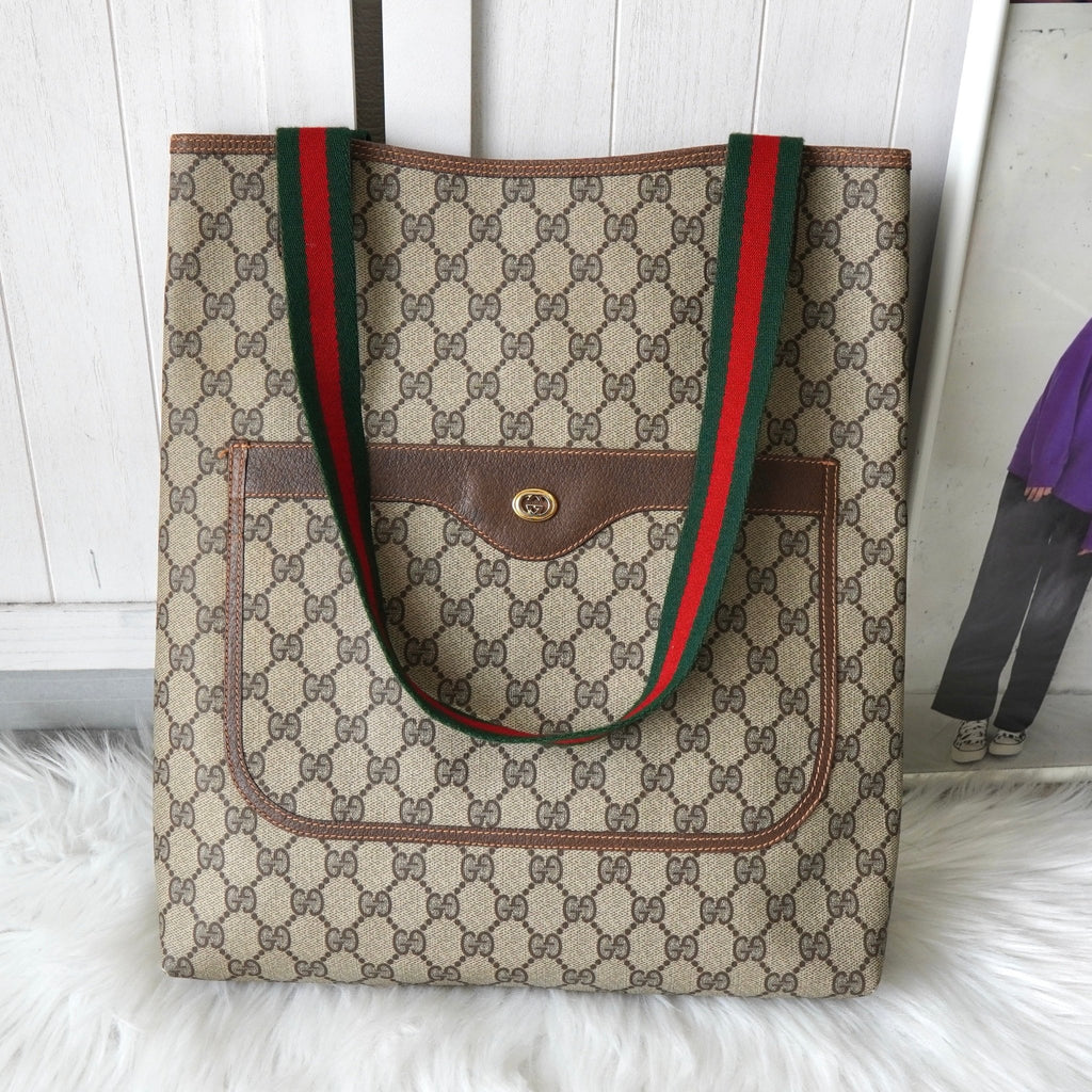 オールド グッチ シェリーライン GGスプリーム トートバッグ ベージュ