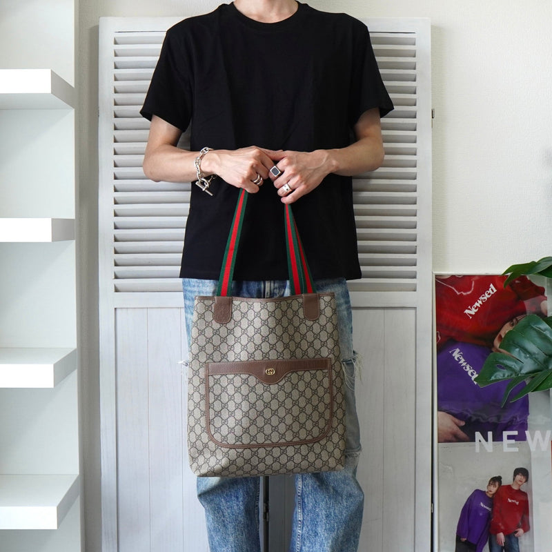 オールド グッチ シェリーライン GGスプリーム トートバッグ ベージュ