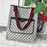 オールド グッチ シェリーライン GGスプリーム / レザートートバッグ ベージュ ネイビー - NEWSED