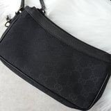 グッチ GGキャンバス / レザー ミニ ハンドバッグ アクセサリーポーチ ブラック - NEWSED