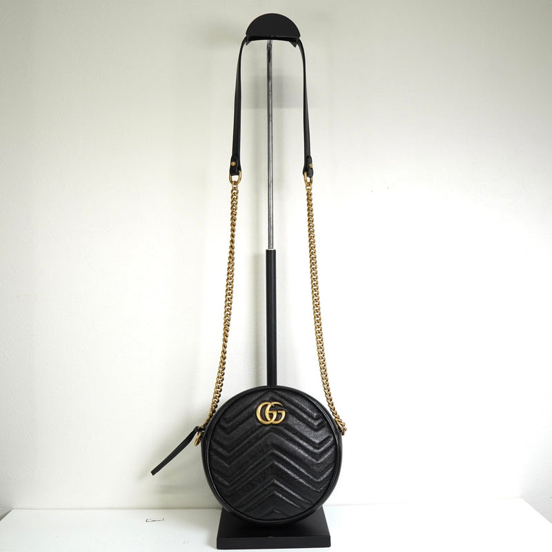 グッチ GGマーモント サークル ハート レザー チェーン ショルダーバッグ ブラック - NEWSED