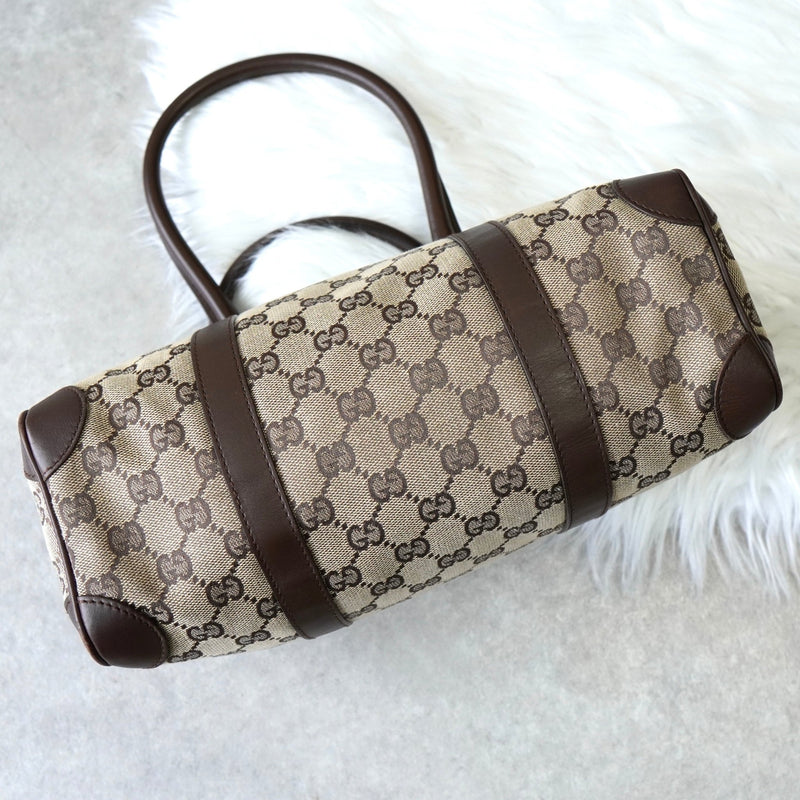 グッチ GGキャンバス / レザー ハンドバッグ ミニボストンバッグ 肩掛け ブラウン - NEWSED