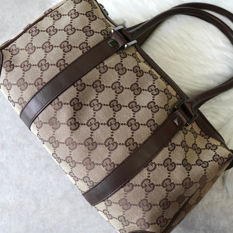 グッチ GGキャンバス / レザー ハンドバッグ ミニボストンバッグ 肩掛け ブラウン - NEWSED