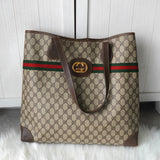 グッチ シェリーライン GGスプリーム / レザー トートバッグ ブラウン - NEWSED