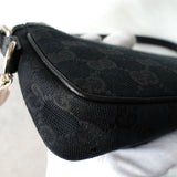 グッチ GGキャンバス / レザー ミニ ハンドバッグ アクセサリーポーチ ブラック - NEWSED