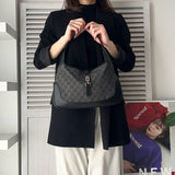 グッチ ジャッキー GGデニム / レザー ワンショルダーバッグ ブラック - NEWSED