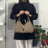 Gucci New Jackie GG 帆布/皮革手提包 棕色
