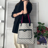 オールド グッチ シェリーライン GGスプリーム / レザートートバッグ ベージュ ネイビー - NEWSED