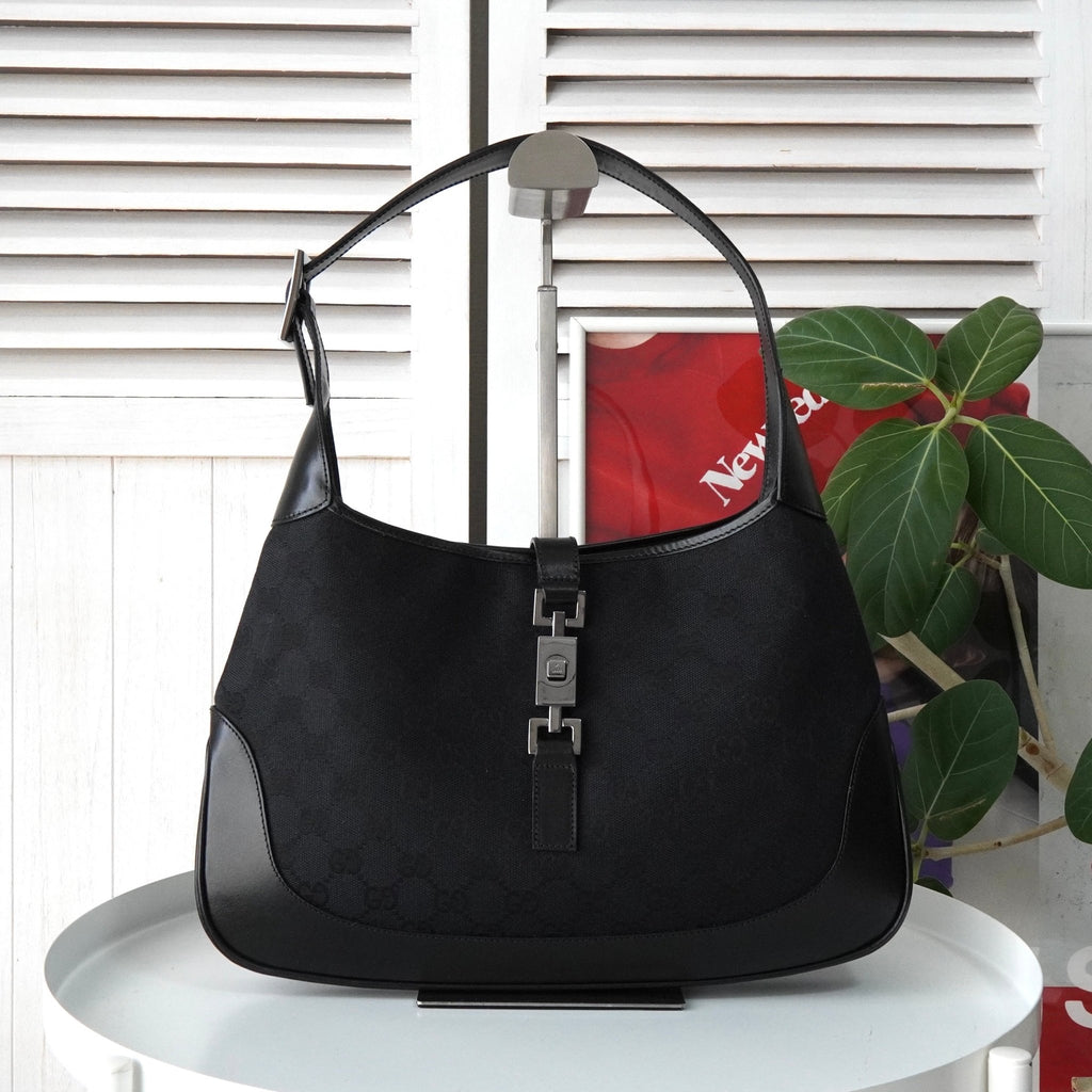 グッチ ジャッキー GGキャンバス / レザー ワンショルダーバッグ ブラック